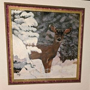 Deer in Snowy Forest Painting